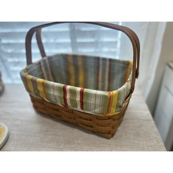 Longaberger Lunchbox Basket Sunflower stripe liner & Protector Lunch box - Picture 1 of 6